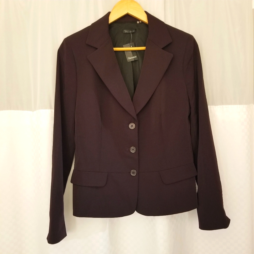 Tahari Blazer with Shoulder Pads, Aubergine (Dark Purple), Size 12, NWT